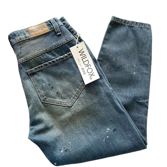 WILDFOX Baggy Jeans Size 24 NWT Crop Paint Splatter Distressed Da Vinci Wash - Picture 9 of 12